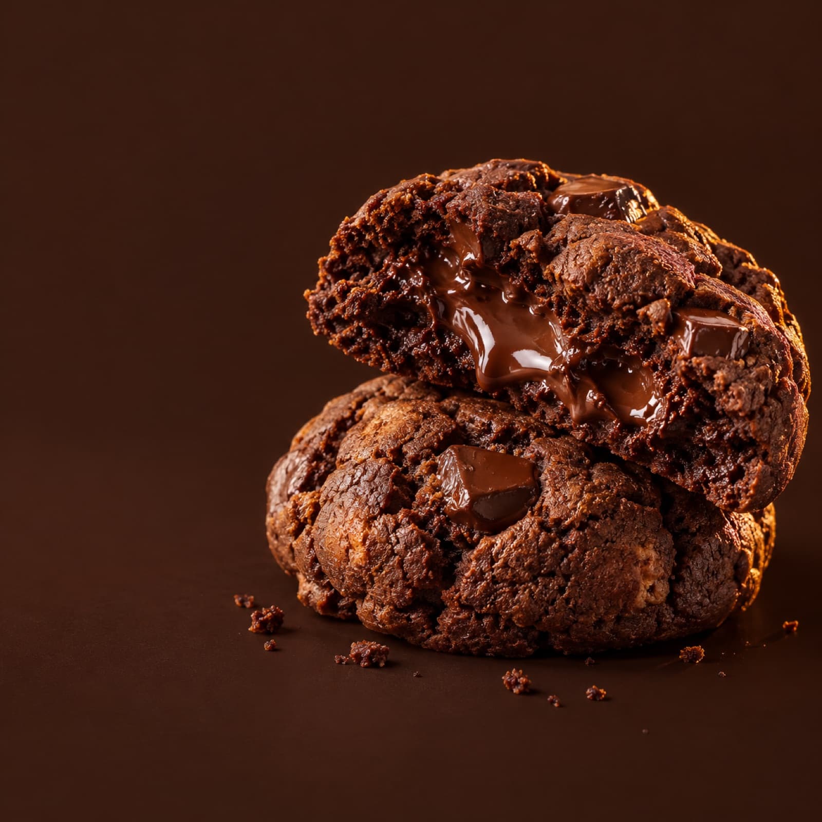 Cookies de chocolate, um partido com o recheio aparecendo