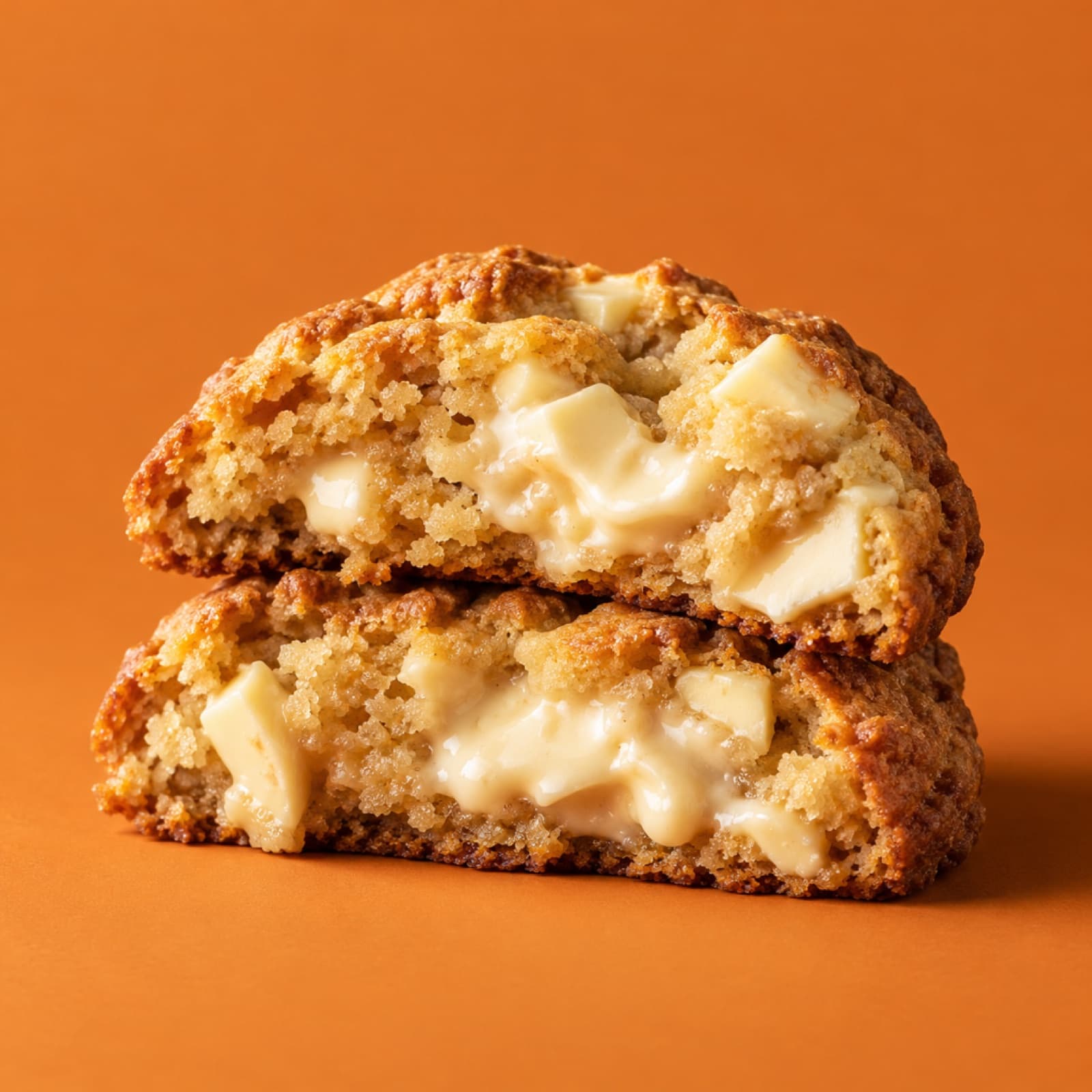Cookie de chocolate branco cortado ao meio