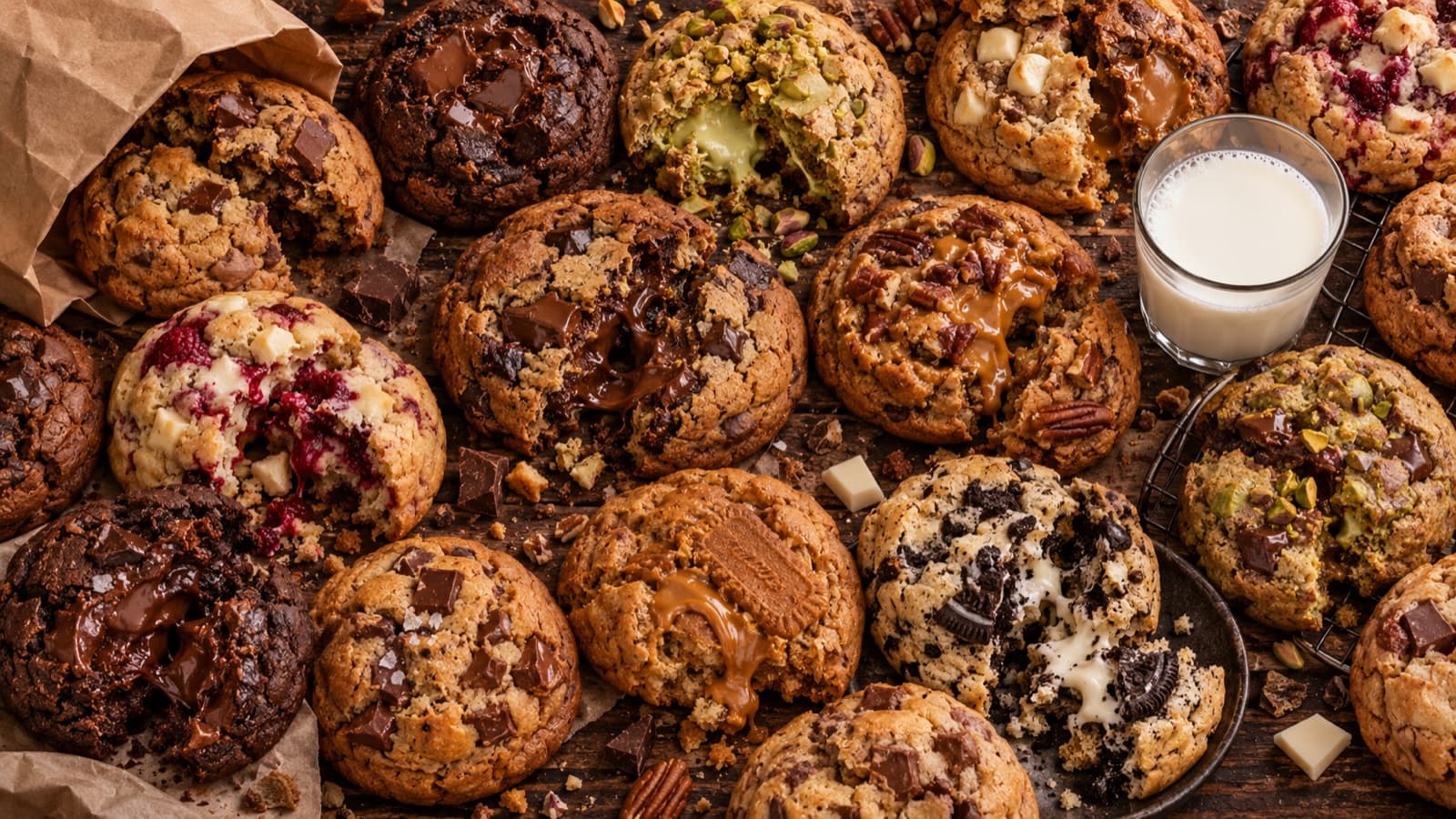 Mesa coberta de cookies de vários sabores